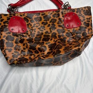 Leopard Print Tote Bag with Red Accents